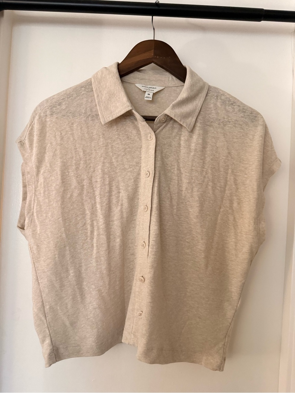 Cap sleeve button-down linen blend
